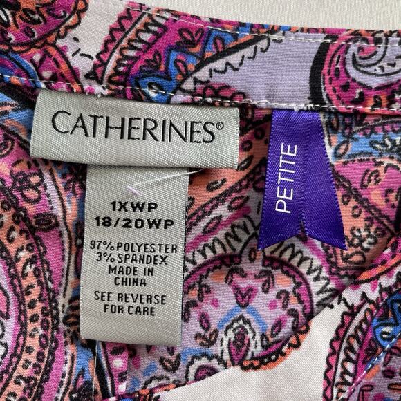Catherines Women's Pink Blue Paisley Blouse Size‎ Petite 1XW Flowy Artsy Boho - Picture 5 of 13